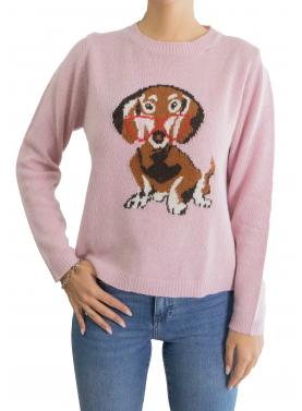 Maglia girocollo tinta unita con bassotto